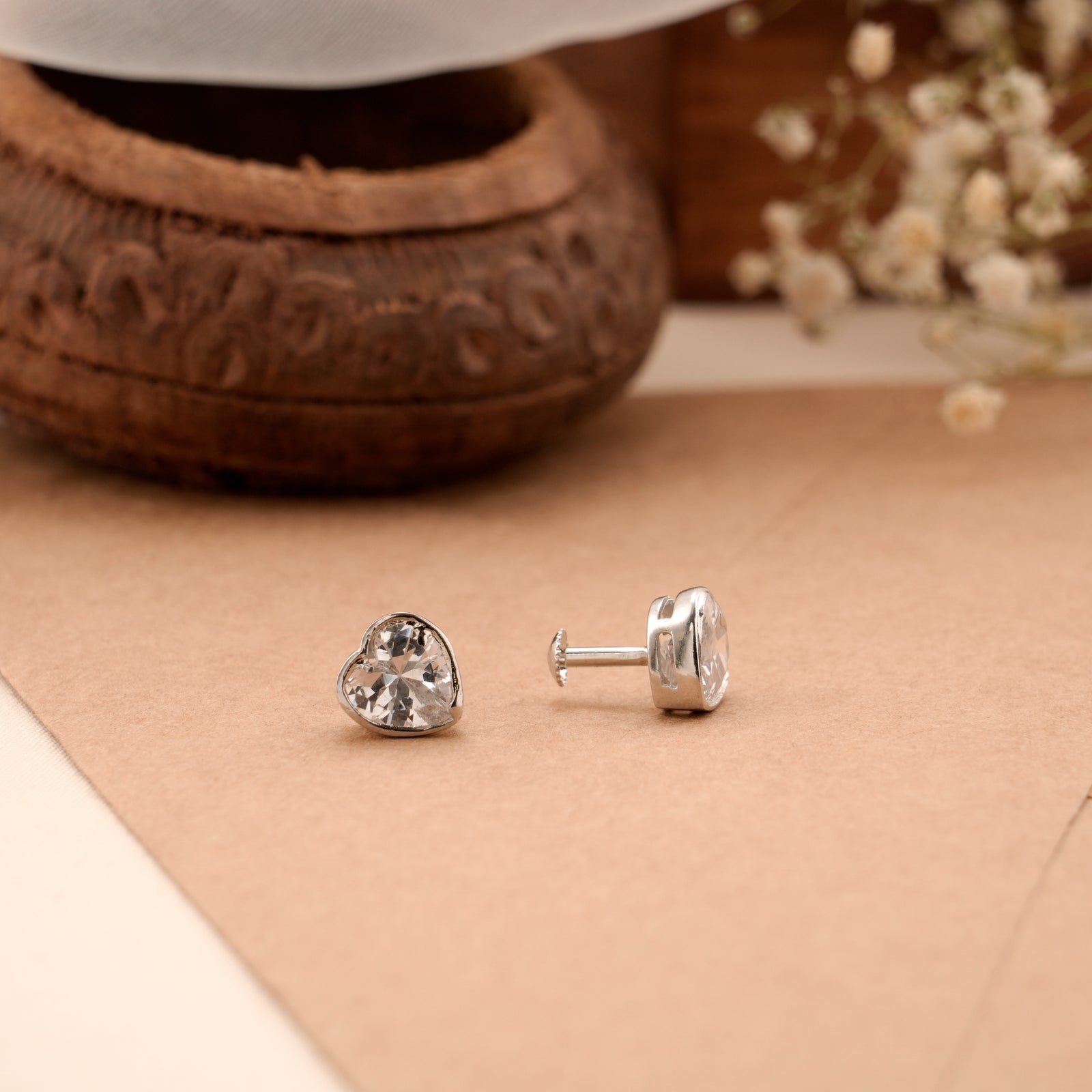 Premium Shine Heart Silver Stud