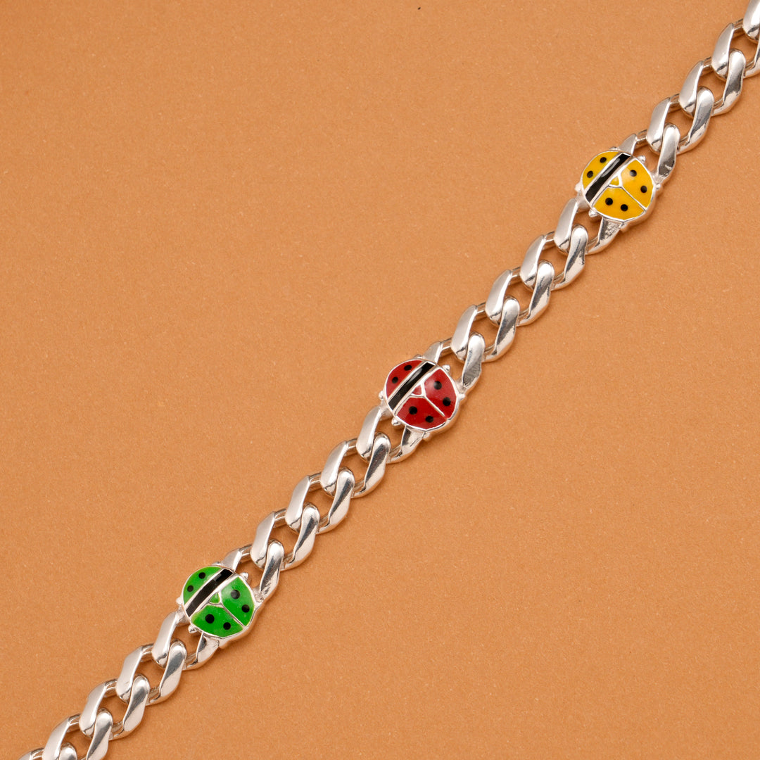 Red Enamel Ladybug Silver Baby Bracelet