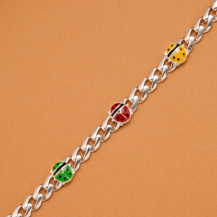 Red Enamel Ladybug Silver Baby Bracelet