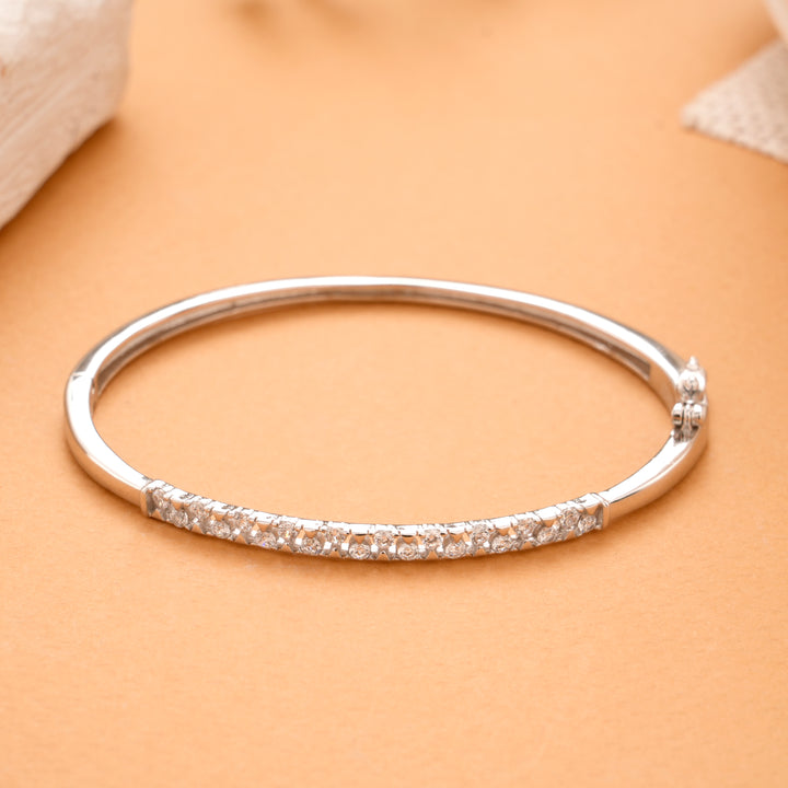 Radiant Glow White Stone Silver Kada
