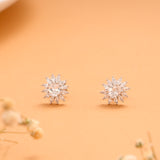 Vibrant Sunflower Pattern White Stone Silver Stud
