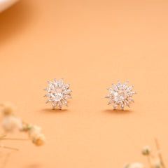 Vibrant Sunflower Pattern White Stone Silver Stud