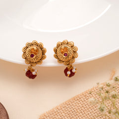 Ethnic Peacock Golden Pearl Drops Earring