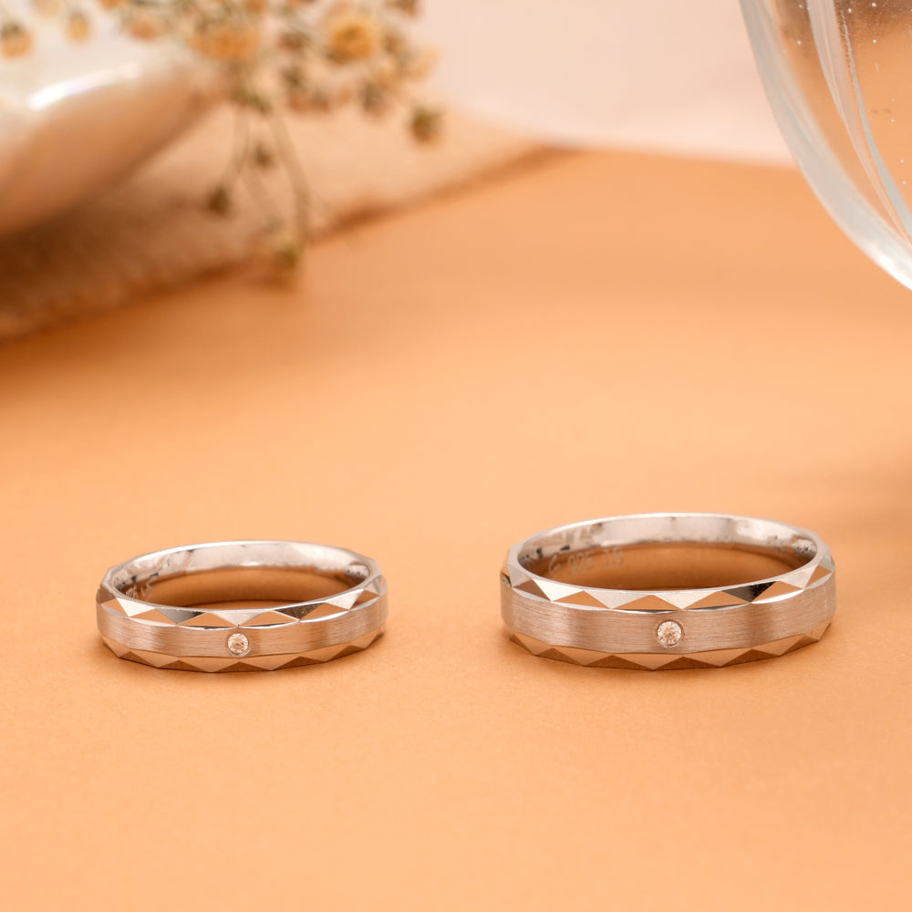 Faceted Silver Couple Bands Rings