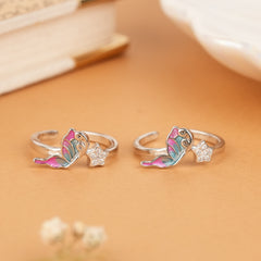 Minimal Pink Blue Butterfly Star Silver Toe Ring