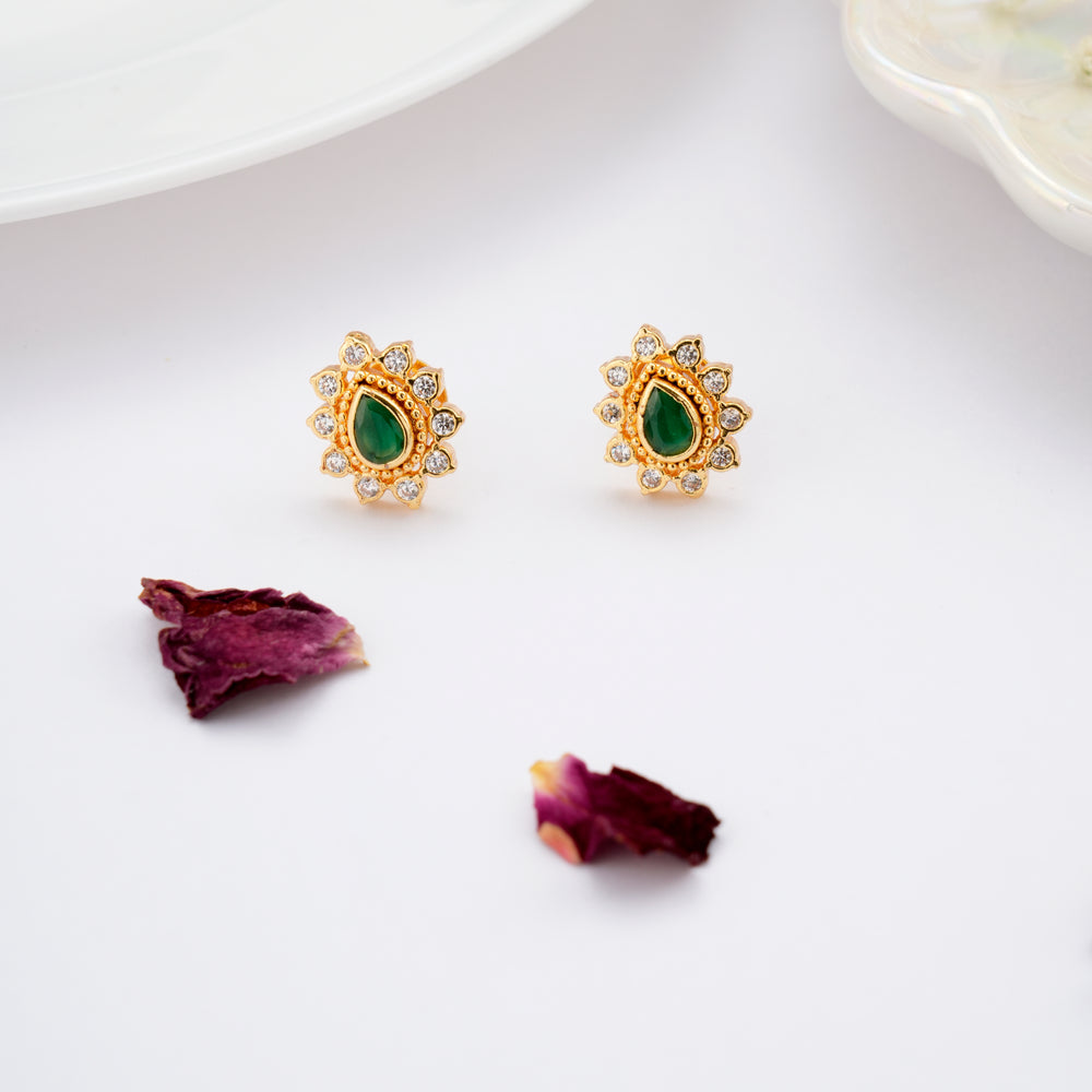 Leaf Emerald Gold Plated Stud