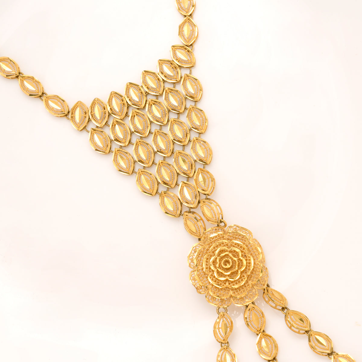 Elegant Floral Hath Phool Gold Bracelet with Triple Rings