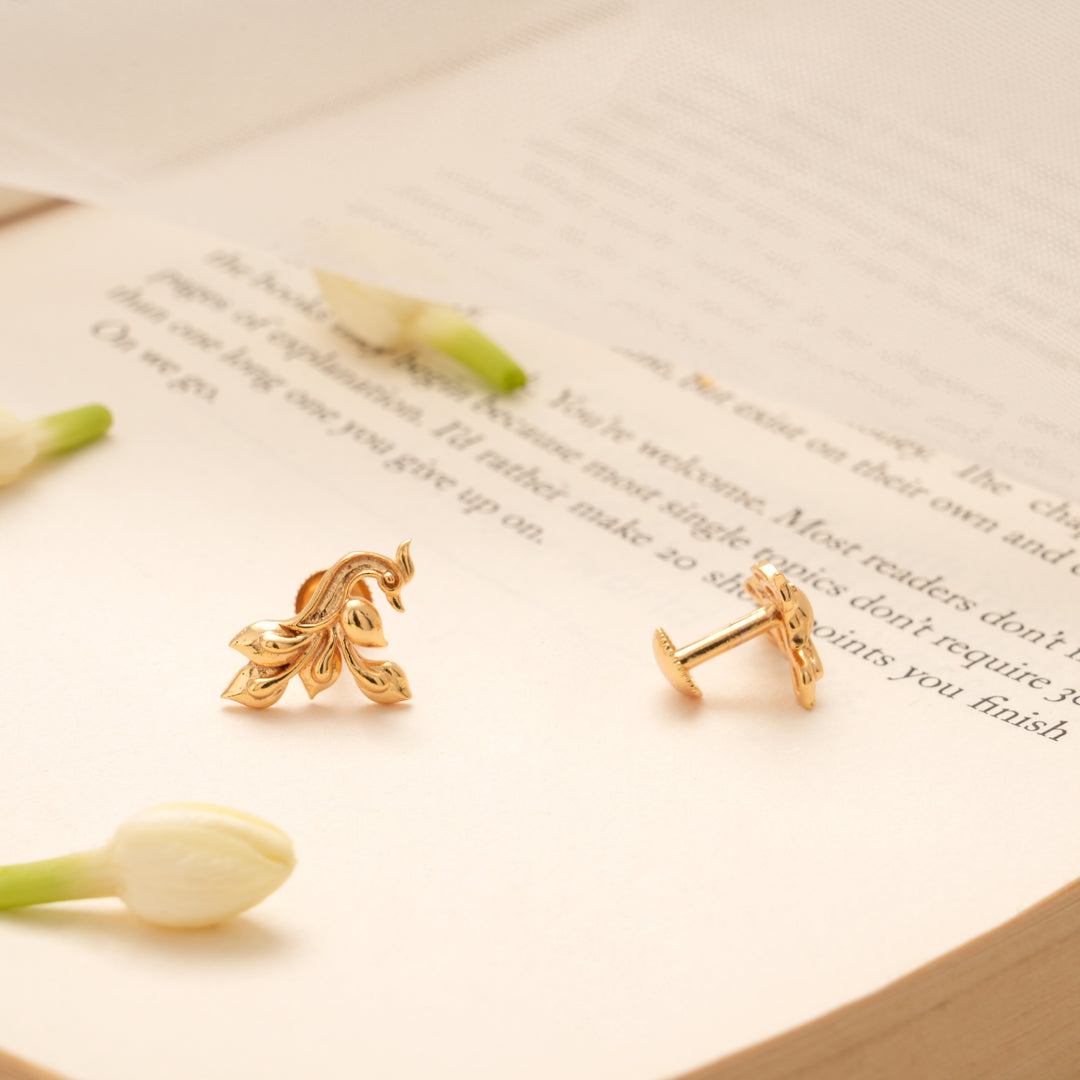 Tiny Charm Peacock Design Golden Stud