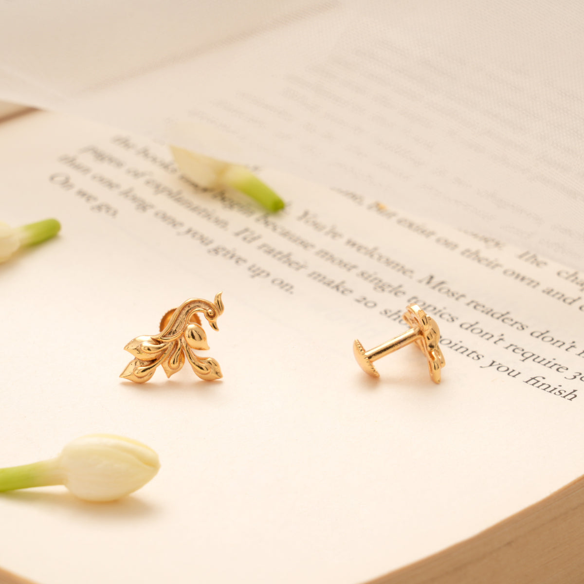 Tiny Charm Peacock Design Golden Stud