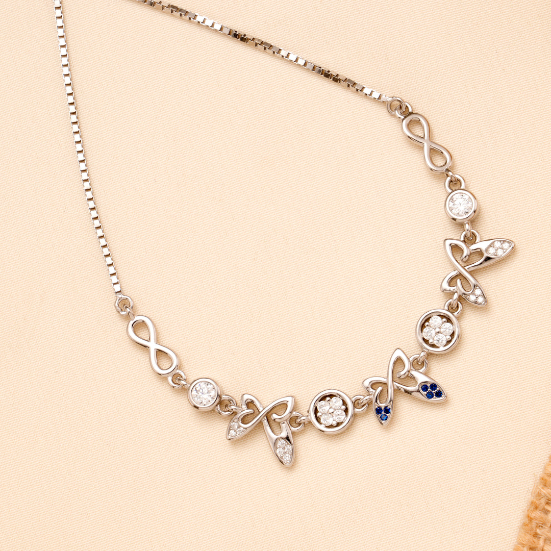 Cute Butterfly with Floral Infinity Silver Bracelet