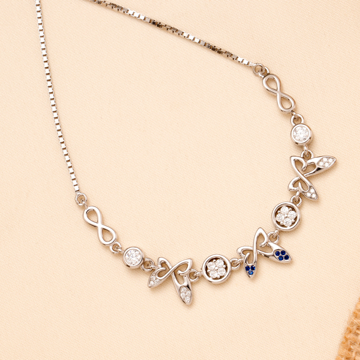 Cute Butterfly with Floral Infinity Silver Bracelet