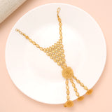 Elegant Floral Hath Phool Gold Bracelet with Triple Rings