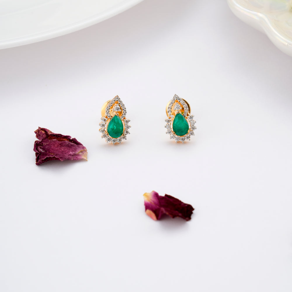Emerald Tear Drop Golden Stud