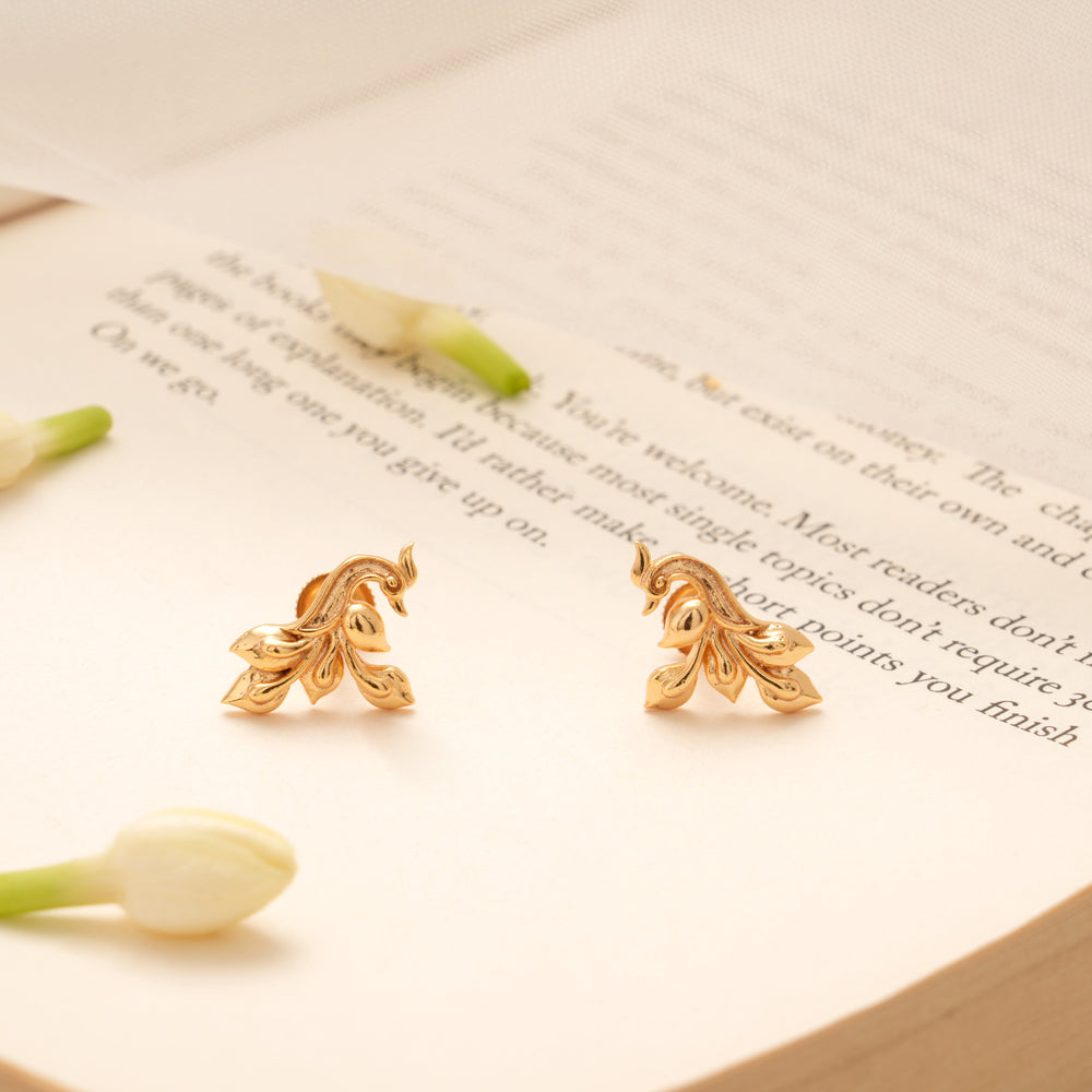 Tiny Charm Peacock Design Golden Stud