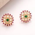 Floral Emerald with Pink White Stone Golden Stud