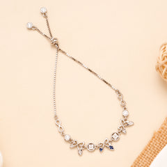 Cute Butterfly with Floral Infinity Silver Bracelet