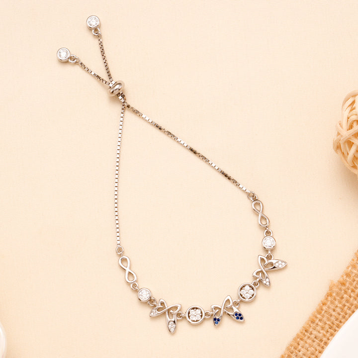 Cute Butterfly with Floral Infinity Silver Bracelet