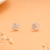 Elegant Square Flower Design Silver Stud