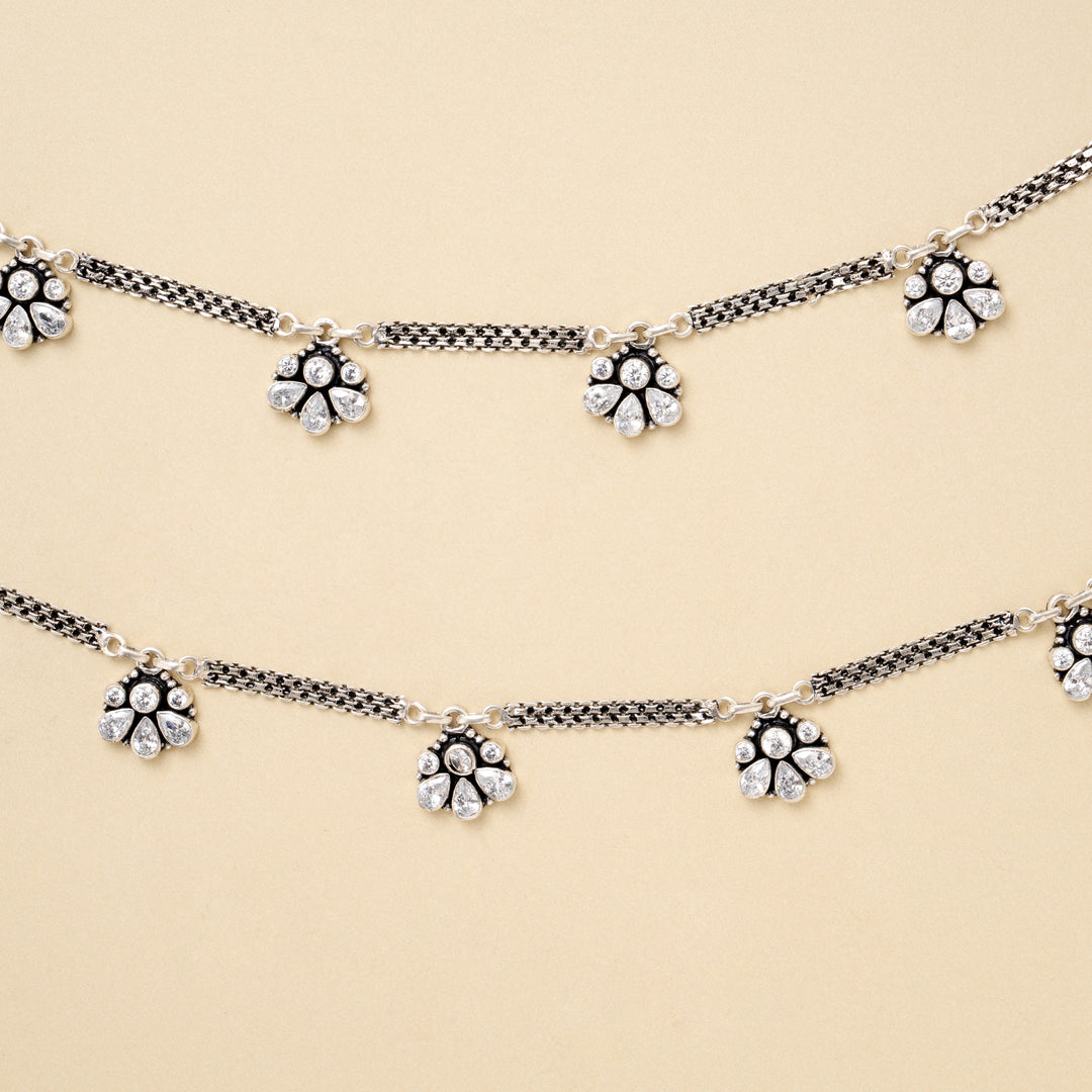 Silver Crystal Drop Chain Anklet