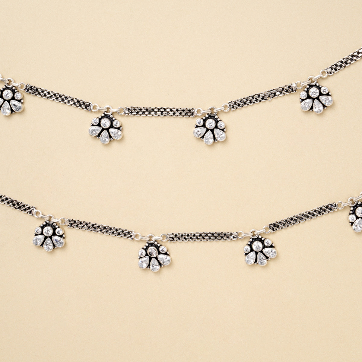 Silver Crystal Drop Chain Anklet