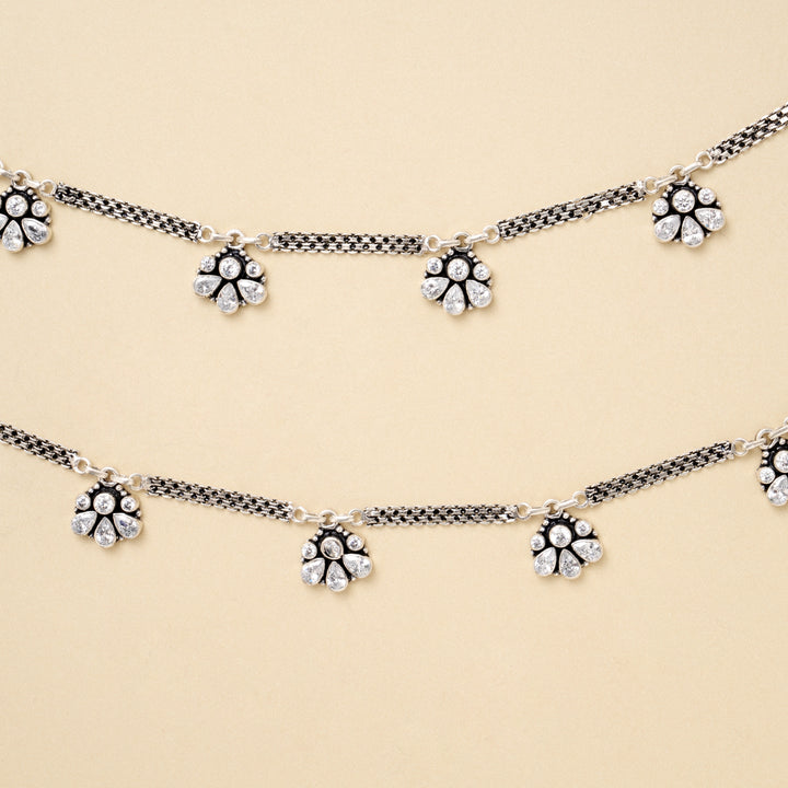 Silver Crystal Drop Chain Anklet