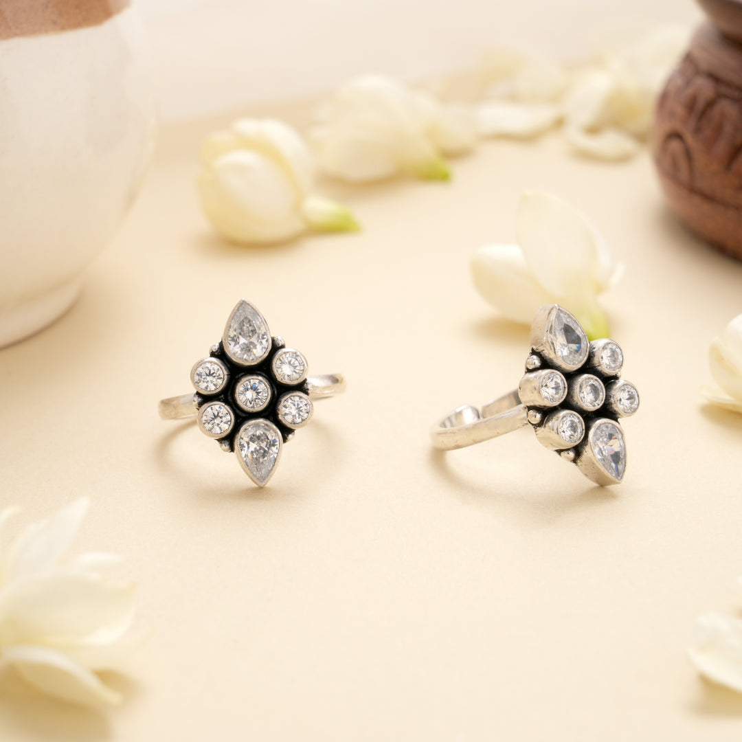 Classic Antique Crystal Silver Toe Ring