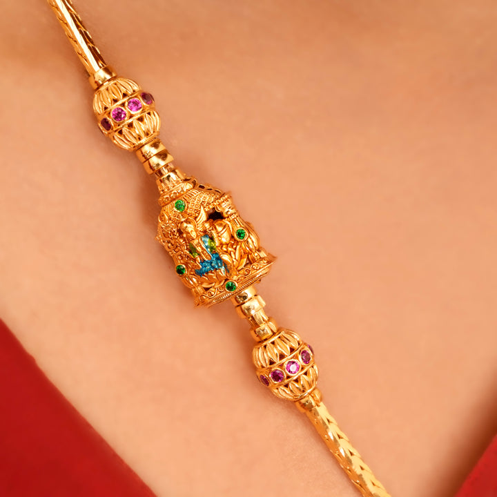 Cultural Green Stone Lakshmi Mugappu Chain