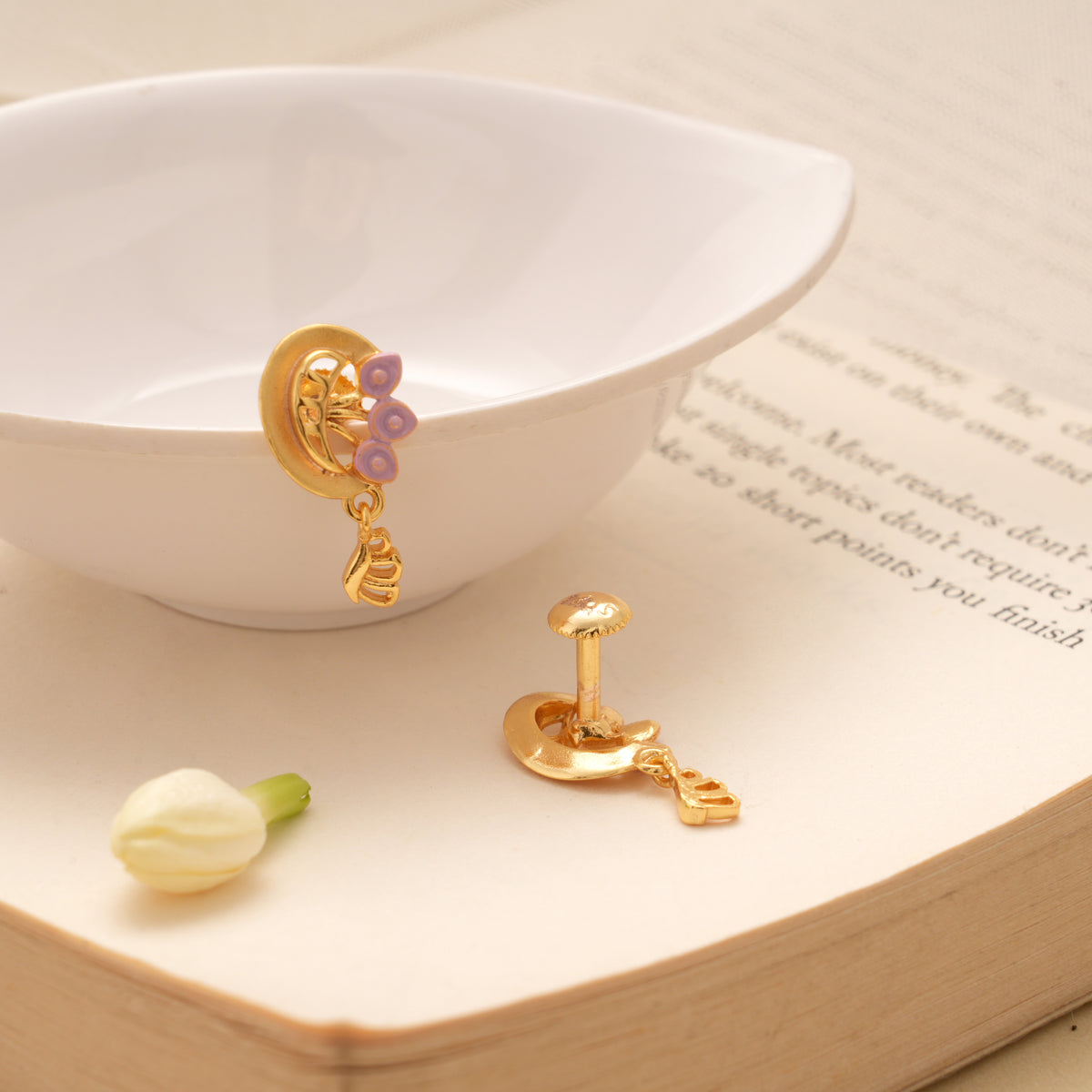 Graceful Peacock Enamel Golden Earring
