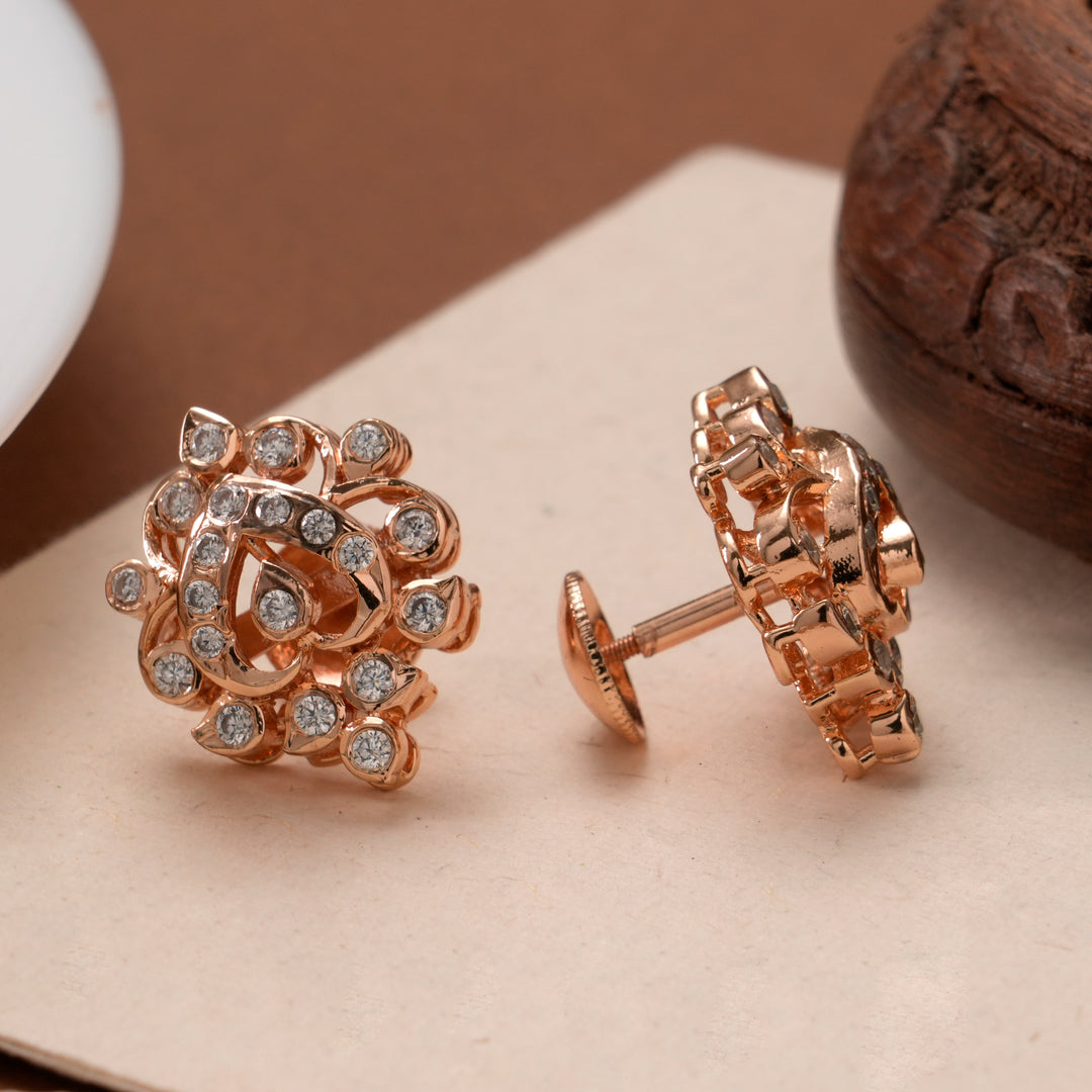 Charming White Stone Rose Gold Stud