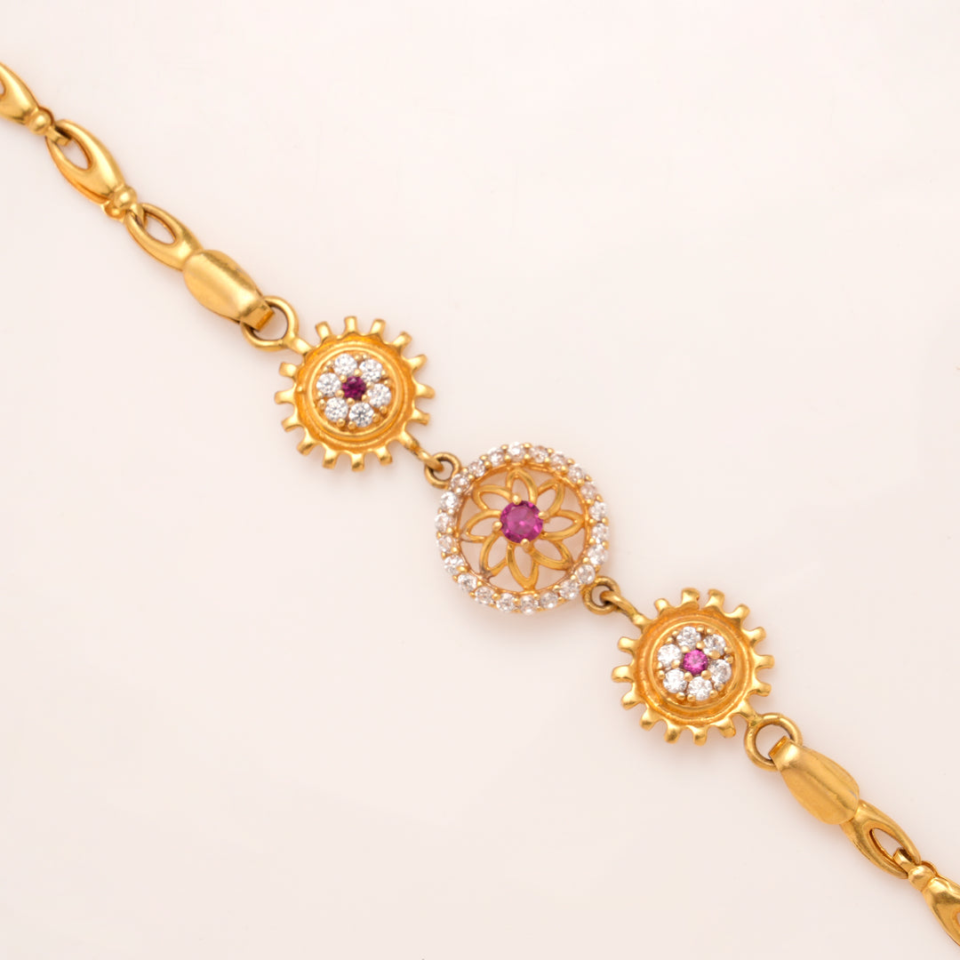 Regal Triple Blossom with Stones Gold Bracelet