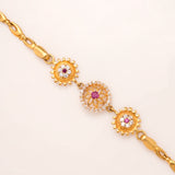 Regal Triple Blossom with Stones Gold Bracelet