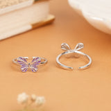 Cute Purple Butterfly Silver Toe Ring