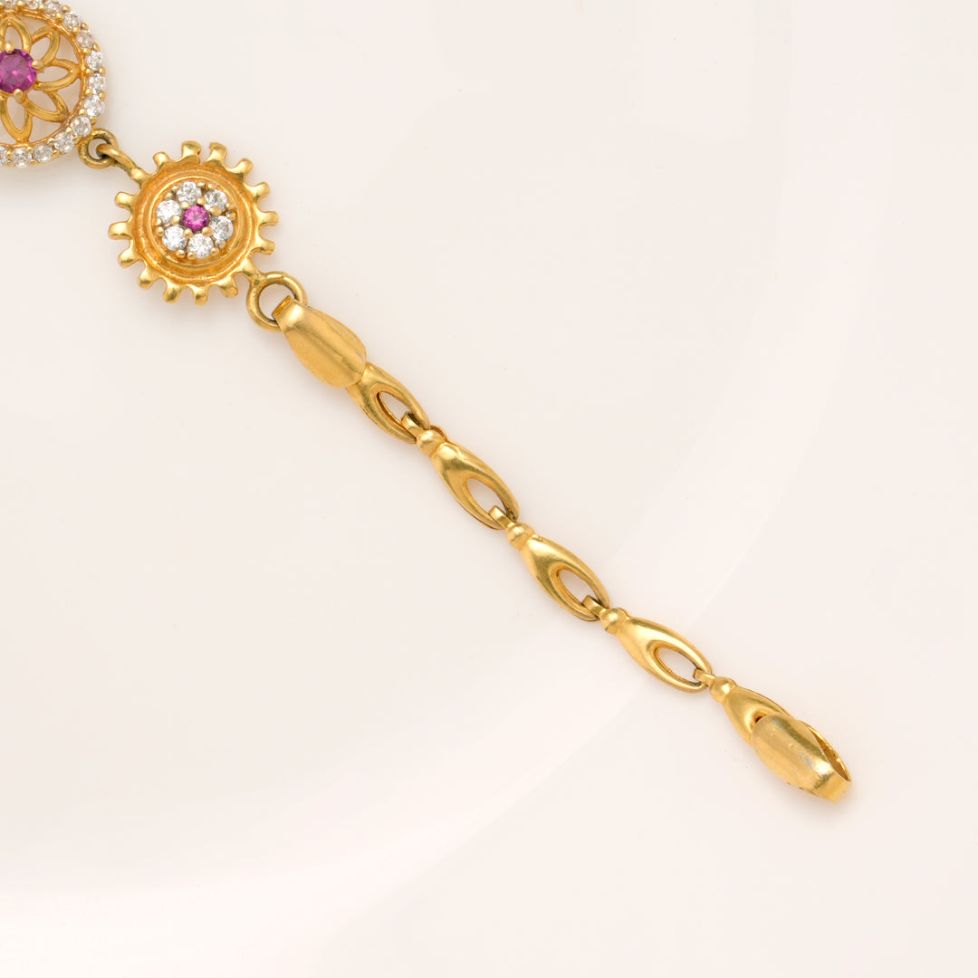 Regal Triple Blossom with Stones Gold Bracelet