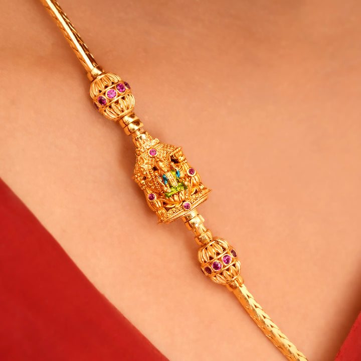 Cultural Green Stone Lakshmi Mugappu Chain