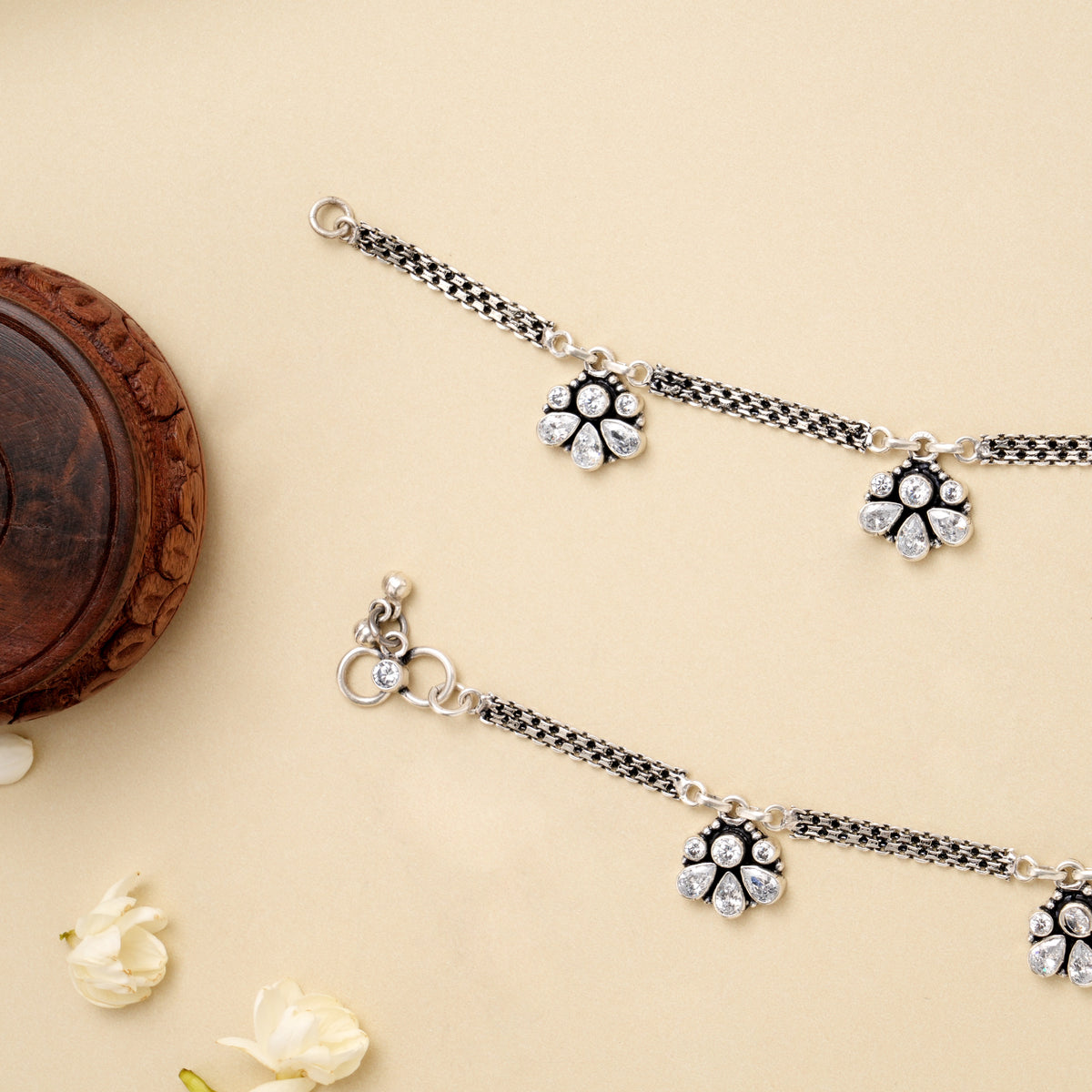Silver Crystal Drop Chain Anklet