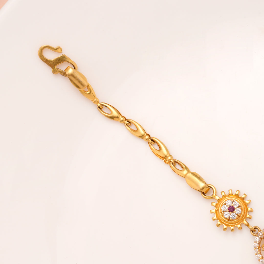 Regal Triple Blossom with Stones Gold Bracelet