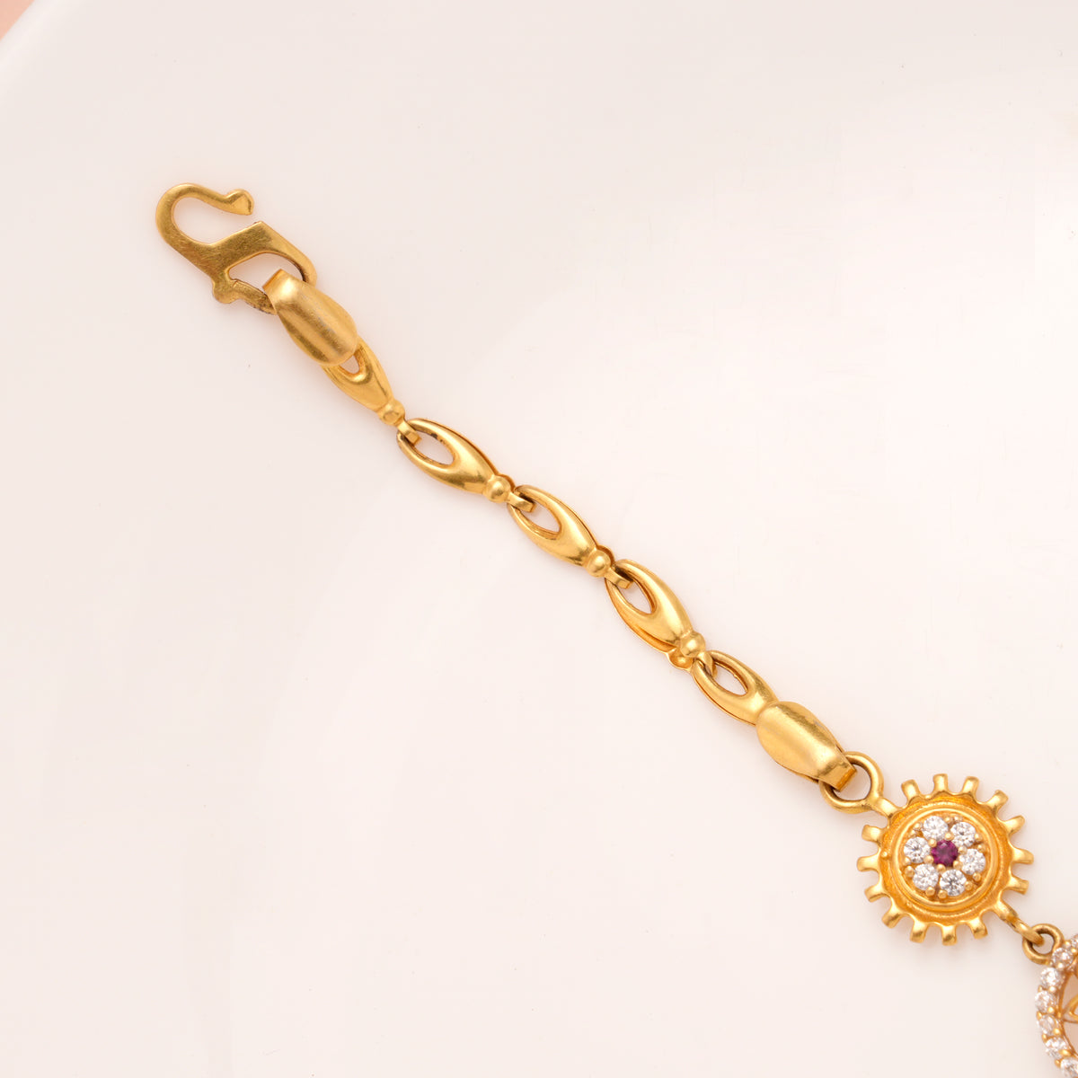 Regal Triple Blossom with Stones Gold Bracelet