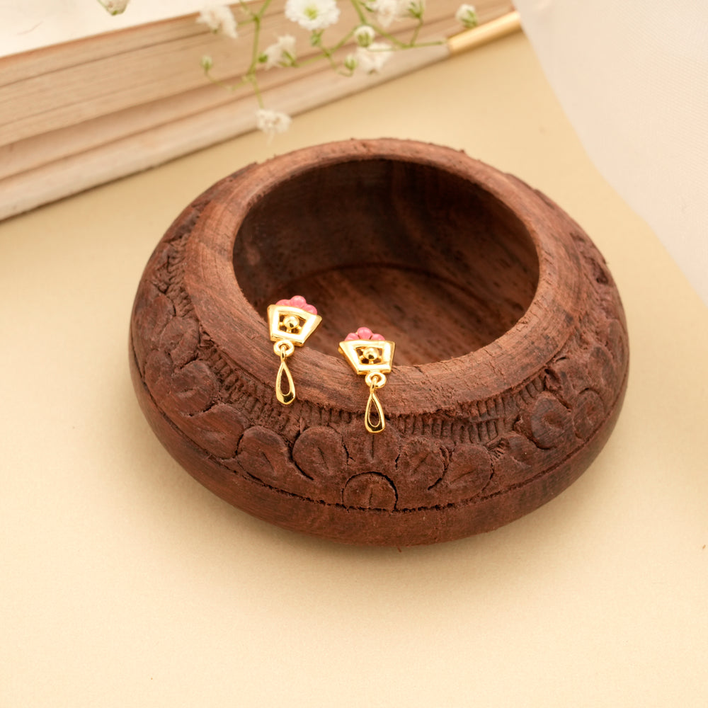 Classic Enamel Floral with Drop Golden Stud