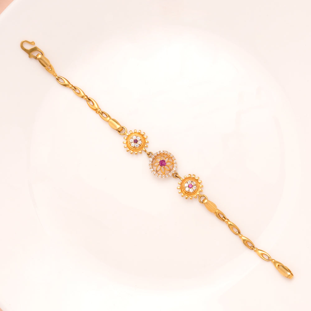 Regal Triple Blossom with Stones Gold Bracelet