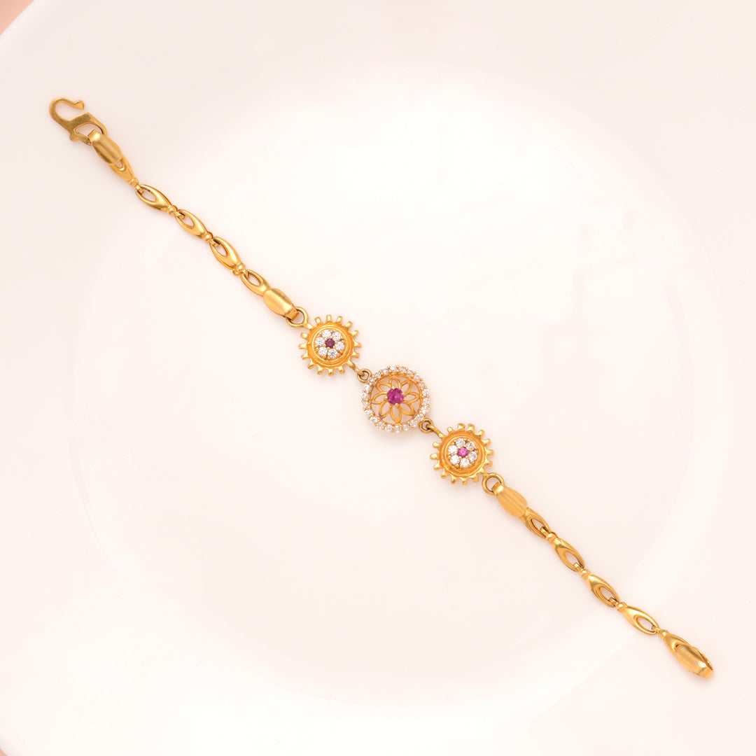 Regal Triple Blossom with Stones Gold Bracelet