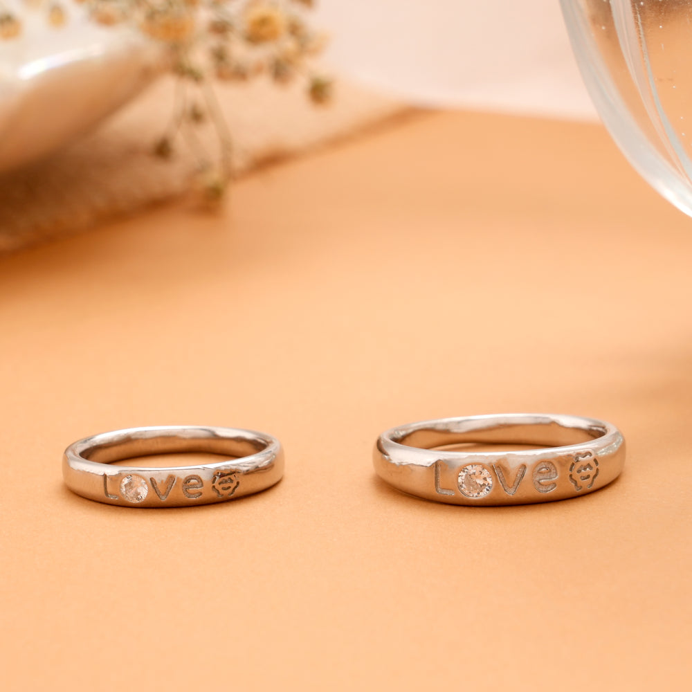 Fancy Love Inscribed Couple Silver Rings
