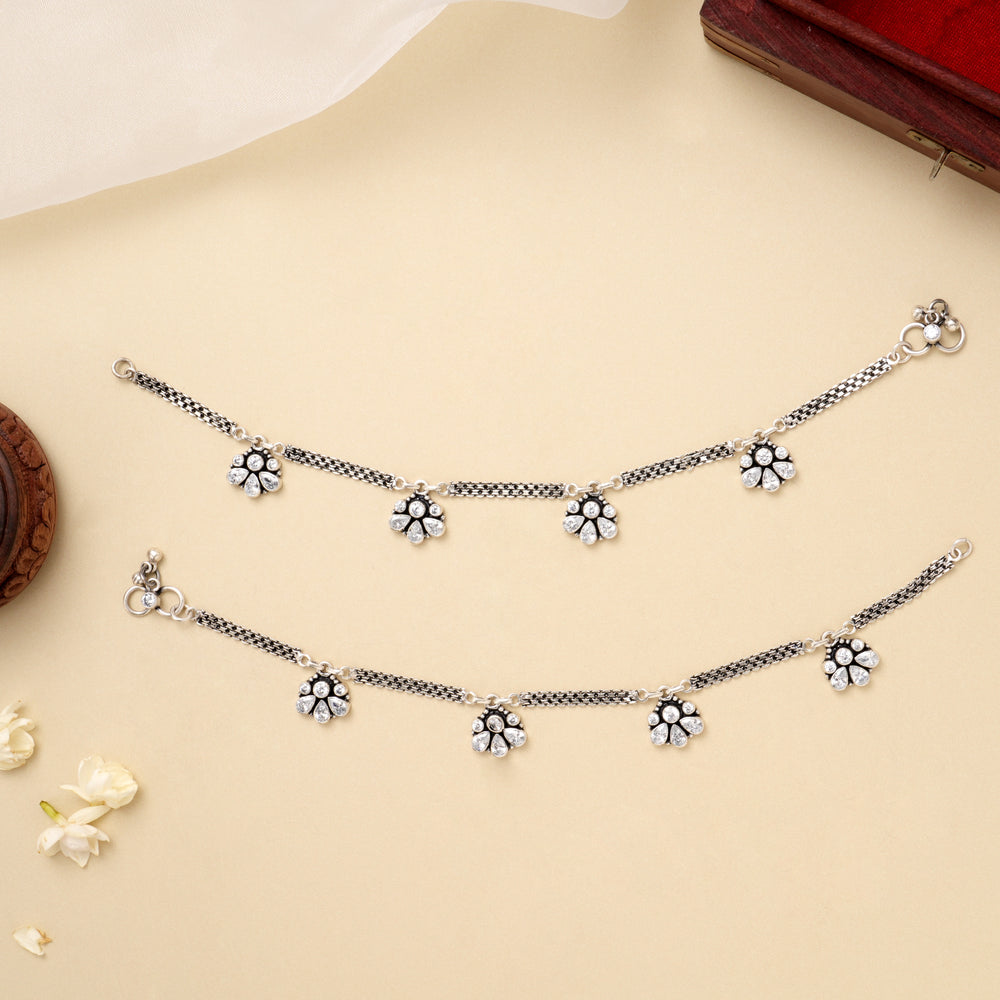 Silver Crystal Drop Chain Anklet