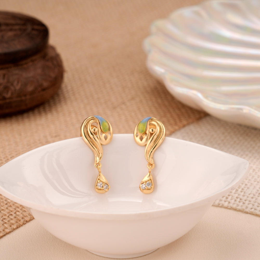Stylish Leaf Enamel Casting Drop Golden Stud