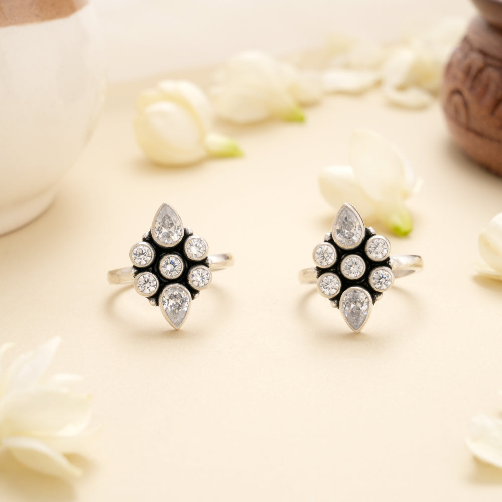 Classic Antique Crystal Silver Toe Ring
