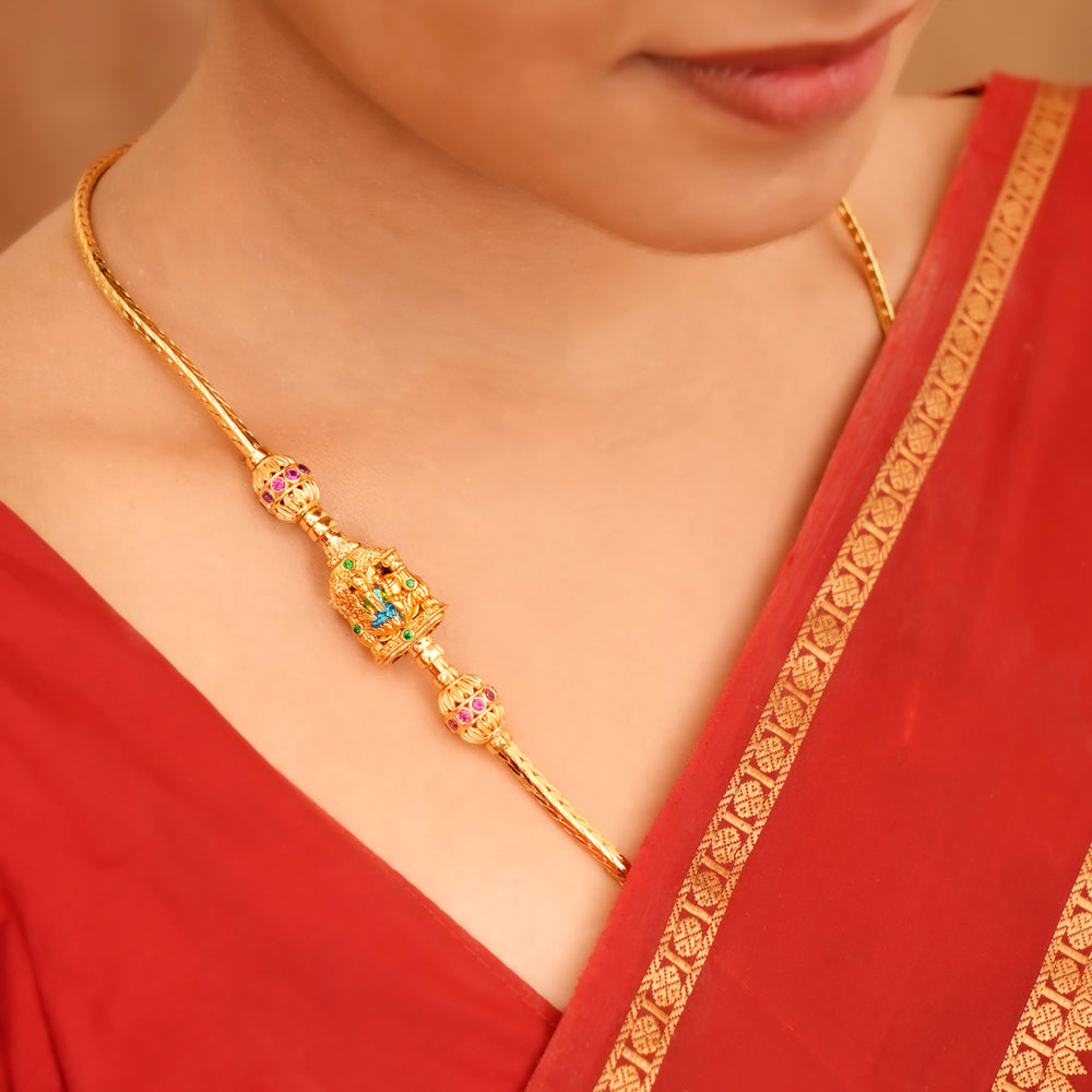 Cultural Green Stone Lakshmi Mugappu Chain
