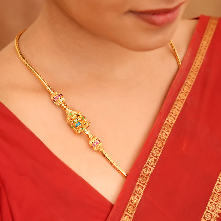 Cultural Green Stone Lakshmi Mugappu Chain