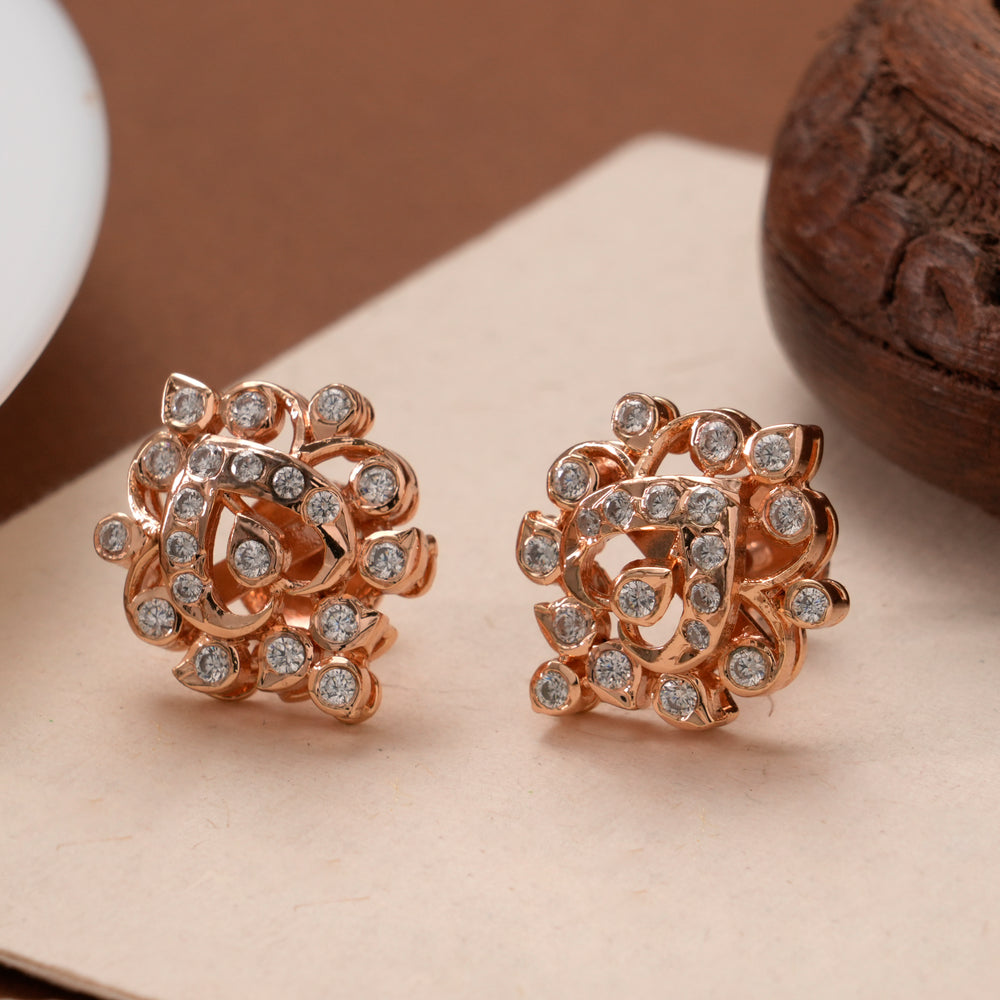 Charming White Stone Rose Gold Stud