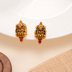 Elite Antique Lakshmi Ruby Stone Golden Earring