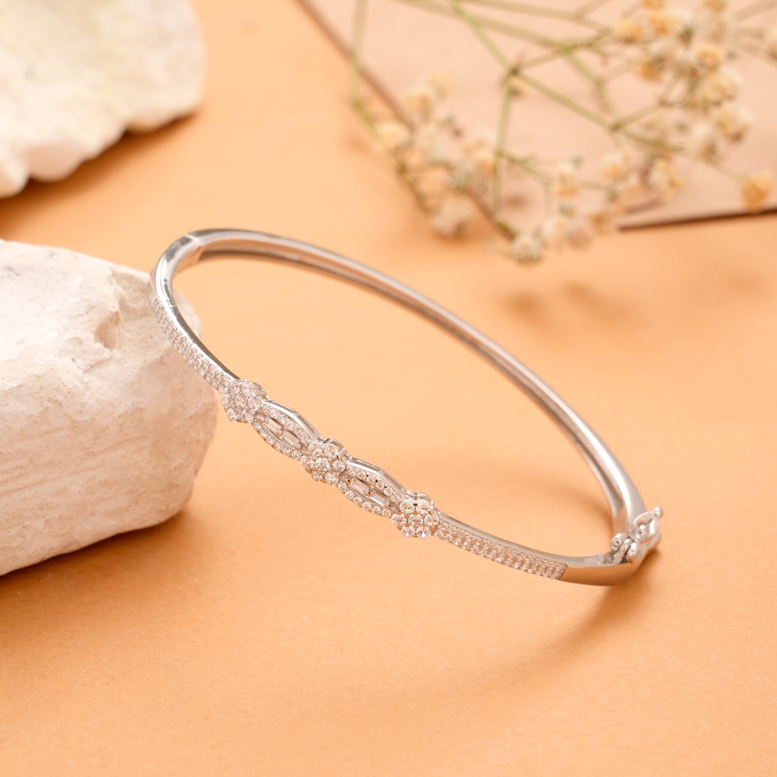 Crystal Linear Flower Silver Kada