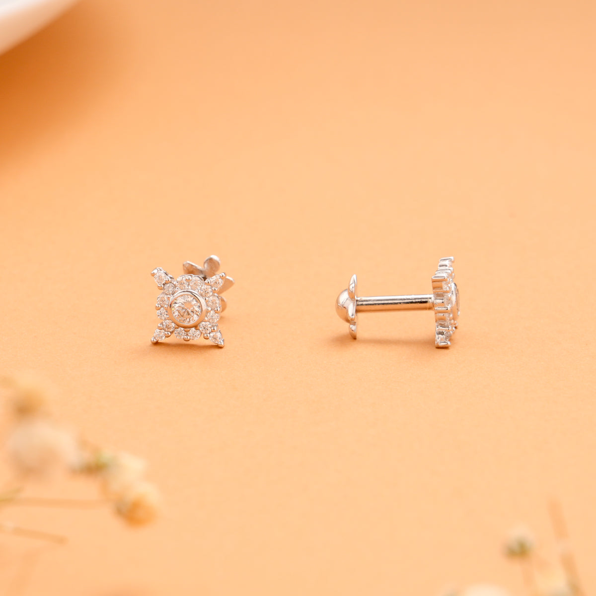 Floral Halo Stone Silver Stud